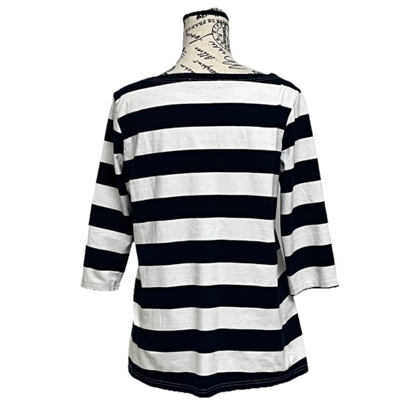 Camii Mia Woman's Collection Navy Striped Blouse Nautical Preppy Coastal M - Picture 5 of 10
